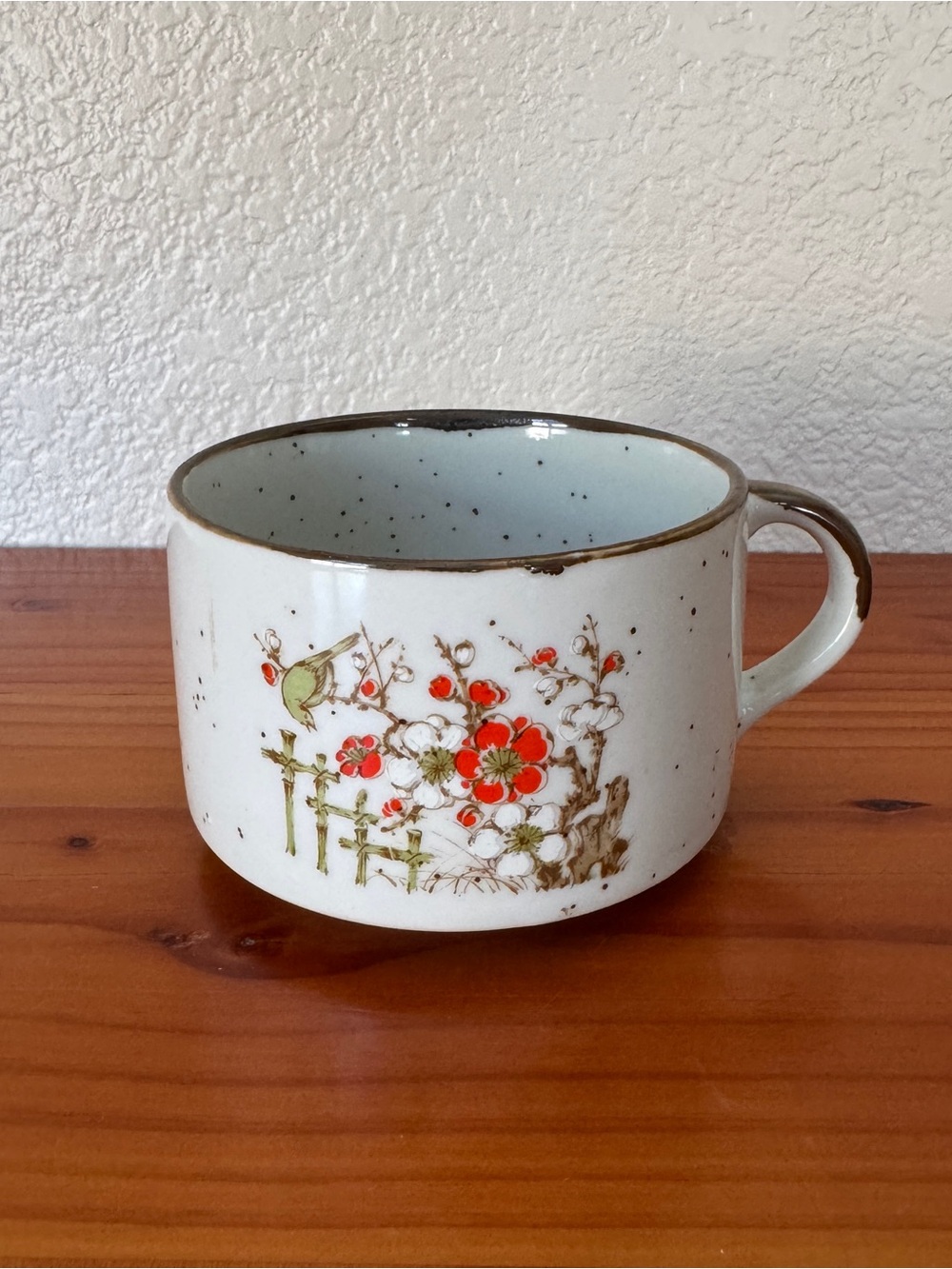 Vintage Floral Ceramic Mug with Red and Green Accent